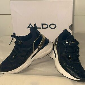Aldo gold plated platform black sneakers